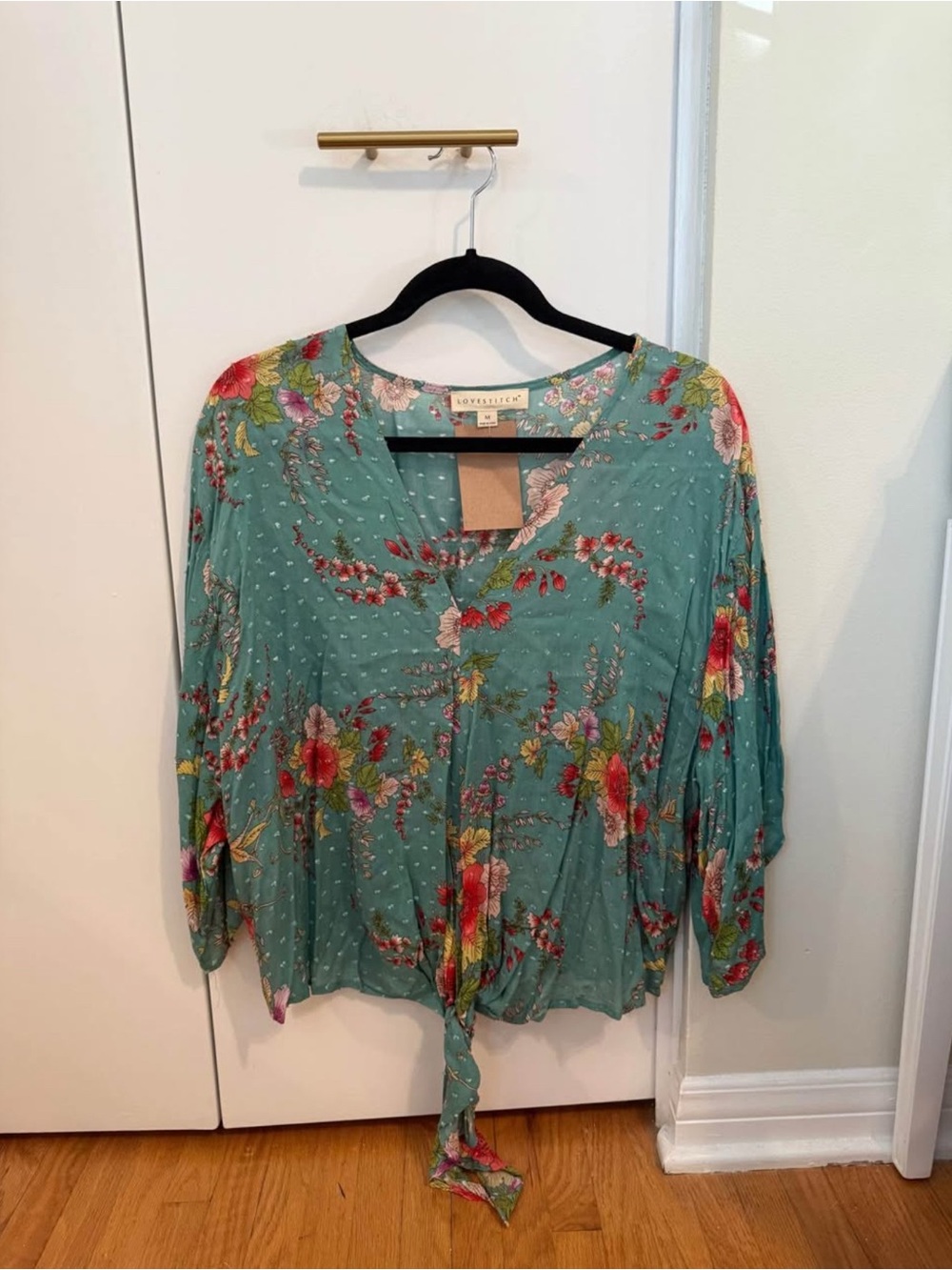lovestitch Teal Floral Tie-Hem Blouse